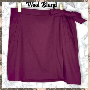 J. Crew Maroon WOOL Blend Mini Wrap Tie Waist Skirt Women’s 14